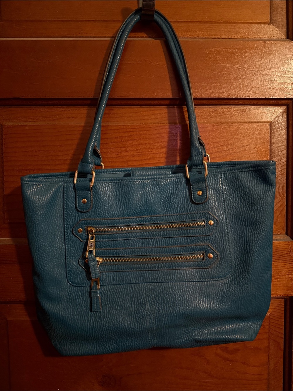 Structured Teal Tote with Front Zip Detailing